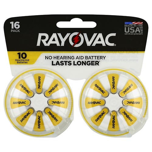 Image for Rayovac Batteries, Hearing Aid 10, 16 Pack,16ea from CANNON SEDGEFIELD
