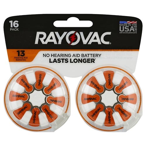 Image for Rayovac Batteries, Hearing Aid 13, 16 Pack,16ea from CANNON SEDGEFIELD