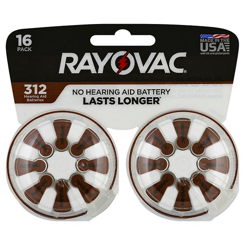 Image for Rayovac Batteries, Hearing Aid 312, 16 Pack,16ea from CANNON SEDGEFIELD