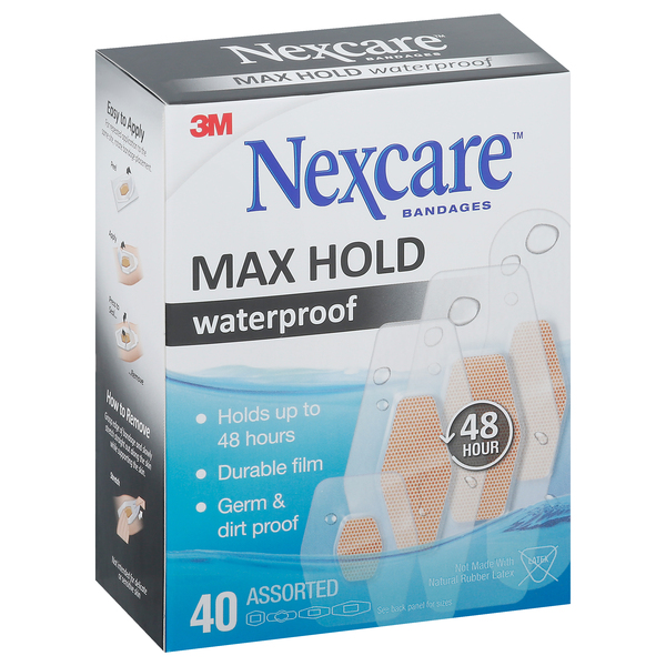 Image for Nexcare Bandages, Waterproof, Max Hold, Assorted, 40ea from CANNON SEDGEFIELD