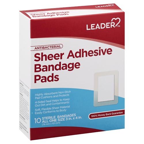 Image for Leader Adhesive Bandage Pads, Antibacterial, Sheer, All One Size,10ea from CANNON SEDGEFIELD