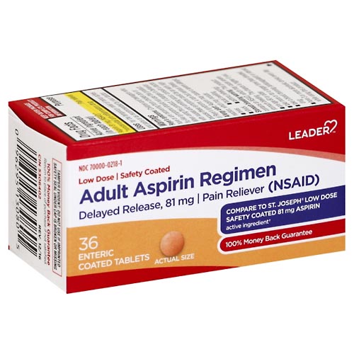 Image for Leader Adult Aspirin Regimen, Low Dose, 81 mg, Enteric Coated Tablets,36ea from CANNON SEDGEFIELD