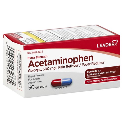 Image for Leader Acetaminophen, Extra Strength, 500 mg, Gelcaps,50ea from CANNON SEDGEFIELD