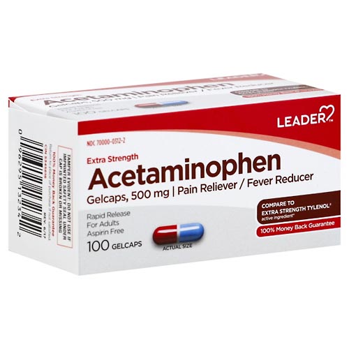 Image for Leader Acetaminophen, Extra Strength, 500 mg, Gelcaps,100ea from CANNON SEDGEFIELD