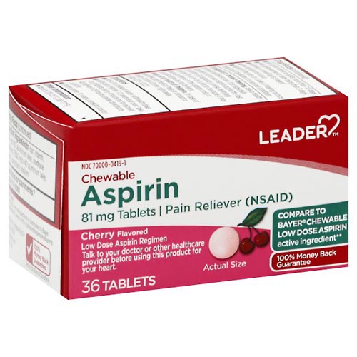 Image for Leader Aspirin, 81 mg, Chewable, Tablets, Cherry Flavored,36ea from CANNON SEDGEFIELD