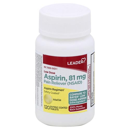 Image for Leader Aspirin, 81 mg, Low Dose, Enteric Coated Tablets,120ea from CANNON SEDGEFIELD