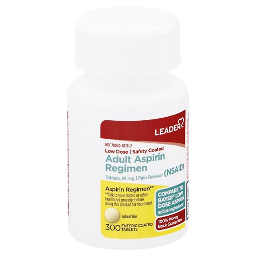 Image for Leader Aspirin Regimen, 81 mg, Enteric Coated Tablets, Adult,300ea from CANNON SEDGEFIELD