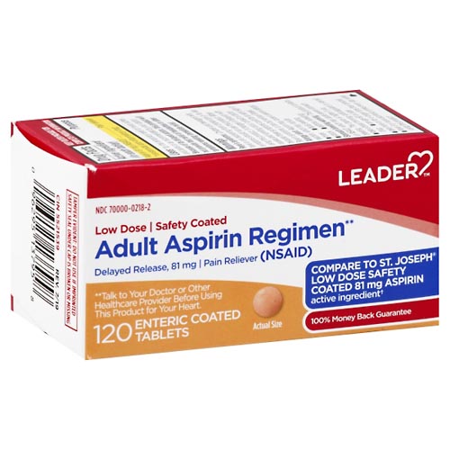 Image for Leader Adult Aspirin Regimen, 81 mg, Enteric Coated Tablets,120ea from CANNON SEDGEFIELD