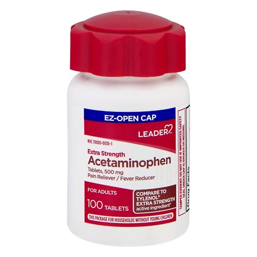 Image for Leader Acetaminophen, Extra Strength, 500 mg, for Adults, Tablets,100ea from CANNON SEDGEFIELD