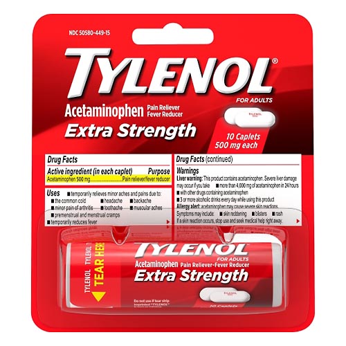 Image for Tylenol Acetaminophen, Extra Strength, 500 mg, Caplets,10ea from CANNON SEDGEFIELD