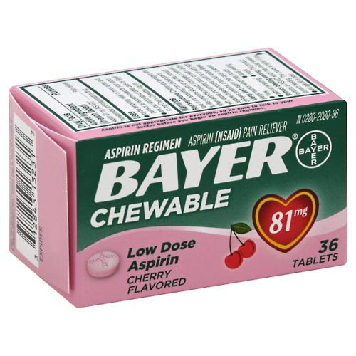 Image for Bayer Aspirin, Low Dose, 81 mg, Chewable Tablets, Cherry Flavored,36ea from CANNON SEDGEFIELD