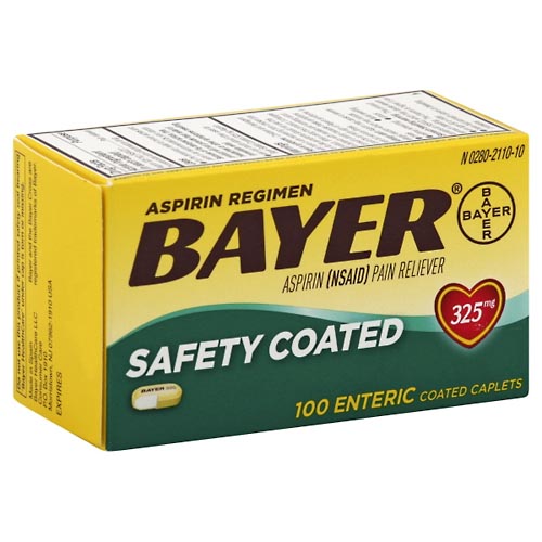 Image for Bayer Aspirin Regimen, 325 mg, Safety Coated, Enteric Coated Caplets,100ea from CANNON SEDGEFIELD