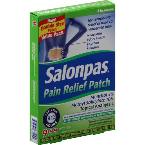 Image for Salonpas Pain Relief Patch, Minty Scent, Double Size, Value Pack,9ea from CANNON SEDGEFIELD