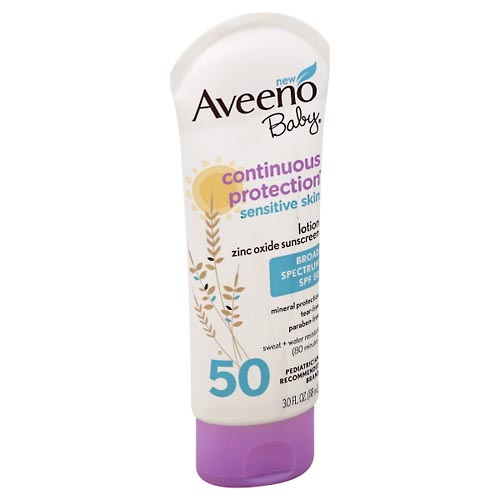 Image for Aveeno Sunscreen, Continuous Protection, Sensitive Skin, Lotion, Broad Spectrum SPF 50,3oz from CANNON SEDGEFIELD