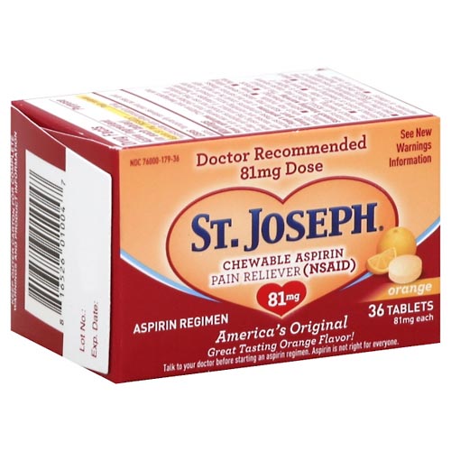 Image for St Joseph Chewable Aspirin, 81 mg, Chewable Tablets, Orange,36ea from CANNON SEDGEFIELD