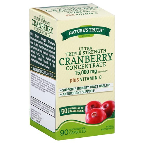 Image for Natures Truth Cranberry Concentrate, Ultra Triple Strength, 15000 mg, Plus Vitamin C, Quick Release Capsules,90ea from CANNON SEDGEFIELD