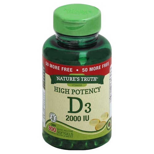Image for Natures Truth Vitamin D3, High Potency, 2000 IU, Quick Release Softgels,300ea from CANNON SEDGEFIELD