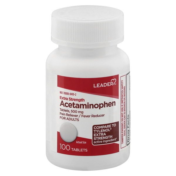 Image for Leader Acetaminophen, 500 mg, Extra Strength, Tablets, 100ea from CANNON SEDGEFIELD